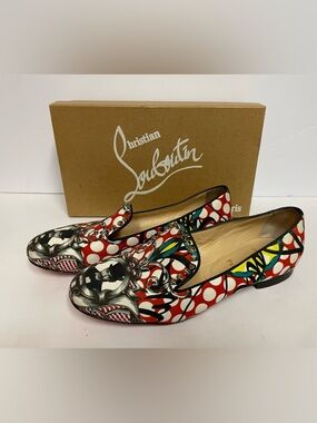 Christian Louboutin Sakouette spikes flat loafers moccasins Loubi print 39.5